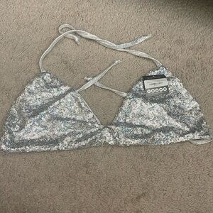 Holographic hippie bralette